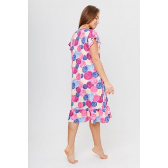 Платье  женское       из кулирки     с коротким рукавом  Розовый, Синий  Круги Kuzina