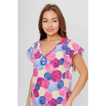 Платье  женское       из кулирки     с коротким рукавом  Розовый, Синий  Круги Kuzina