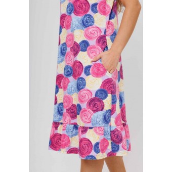 Платье  женское       из кулирки     с коротким рукавом  Розовый, Синий  Круги Kuzina