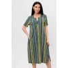 Платье женское из кулирки с коротким рукавом зеленое Полоска Kuzina