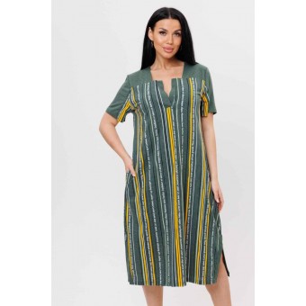 Платье  женское       из кулирки     с коротким рукавом  зеленое  Полоска Kuzina  