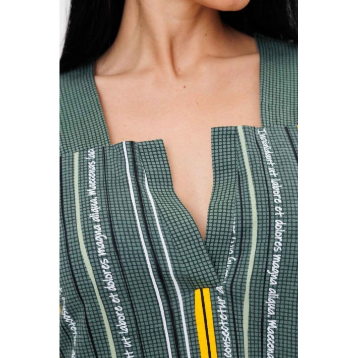 Платье женское из кулирки с коротким рукавом зеленое Полоска Kuzina