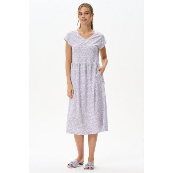 Платье  женское       трикотажное     с коротким рукавом  фиолетовое  Цветы   