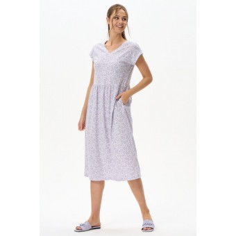 Платье  женское       трикотажное     с коротким рукавом  фиолетовое  Цветы   