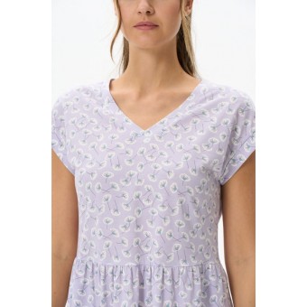 Платье  женское       трикотажное     с коротким рукавом  фиолетовое  Цветы   