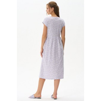 Платье  женское       трикотажное     с коротким рукавом  фиолетовое  Цветы   