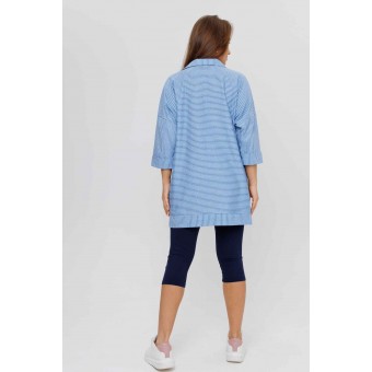 Туника  женская       из кулирки     с рукавом 3/4  голубая  Полоска Kuzina