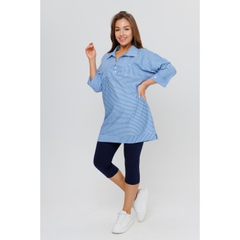 Туника  женская       из кулирки     с рукавом 3/4  голубая  Полоска Kuzina