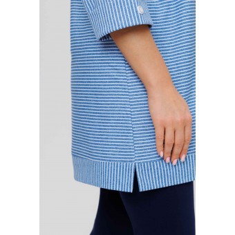 Туника  женская       из кулирки     с рукавом 3/4  голубая  Полоска Kuzina