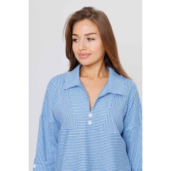 Туника  женская       из кулирки     с рукавом 3/4  голубая  Полоска Kuzina