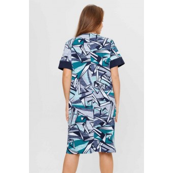 Туника  женская       из кулирки     с коротким рукавом  синяя  Абстракция Kuzina  