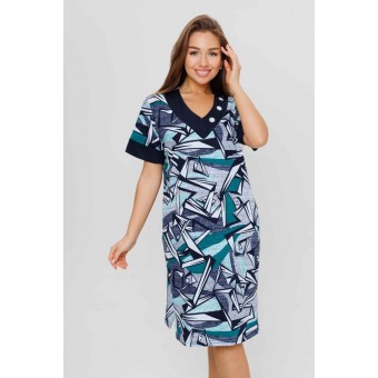 Туника  женская       из кулирки     с коротким рукавом  синяя  Абстракция Kuzina  
