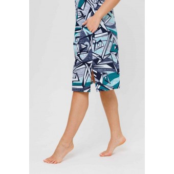 Туника  женская       из кулирки     с коротким рукавом  синяя  Абстракция Kuzina  