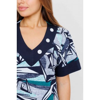 Туника  женская       из кулирки     с коротким рукавом  синяя  Абстракция Kuzina  