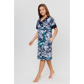 Туника  женская       из кулирки     с коротким рукавом  синяя  Абстракция Kuzina  