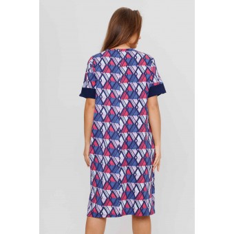 Туника  женская       из кулирки     с коротким рукавом  Темно-синий  Ромбы Kuzina