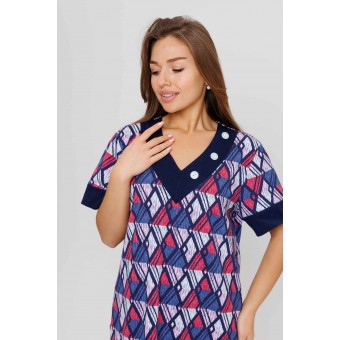 Туника  женская       из кулирки     с коротким рукавом  Темно-синий  Ромбы Kuzina