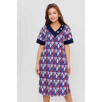 Туника  женская       из кулирки     с коротким рукавом  Темно-синий  Ромбы Kuzina