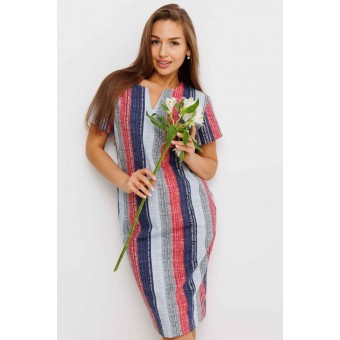 Туника  женская       из кулирки     с коротким рукавом  Серый, Синий  Полоска Kuzina  