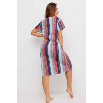 Туника  женская       из кулирки     с коротким рукавом  Серый, Синий  Полоска Kuzina  