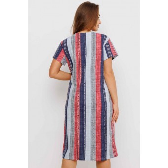 Туника  женская       из кулирки     с коротким рукавом  Серый, Синий  Полоска Kuzina  