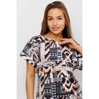 Туника  женская       из кулирки     с коротким рукавом  Коричневый, Серый  Абстракция Kuzina