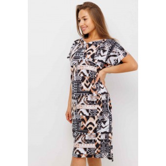 Туника  женская       из кулирки     с коротким рукавом  Коричневый, Серый  Абстракция Kuzina