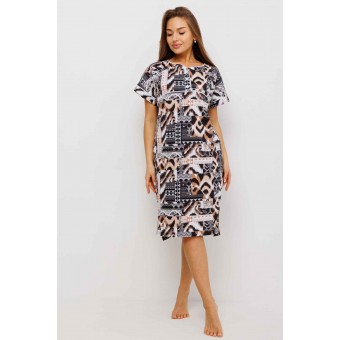 Туника  женская       из кулирки     с коротким рукавом  Коричневый, Серый  Абстракция Kuzina