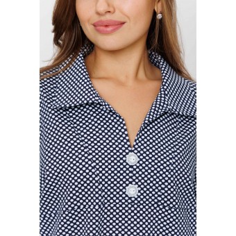 Туника  женская       из кулирки     с рукавом 3/4  синяя  Горох Kuzina