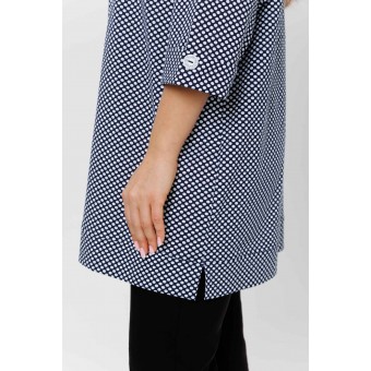 Туника  женская       из кулирки     с рукавом 3/4  синяя  Горох Kuzina