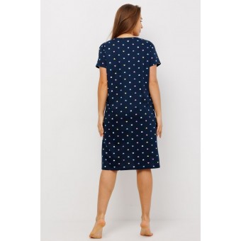 Туника  женская       из кулирки     с коротким рукавом  синяя  Сердечки Kuzina  