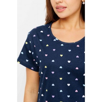 Туника  женская       из кулирки     с коротким рукавом  синяя  Сердечки Kuzina  