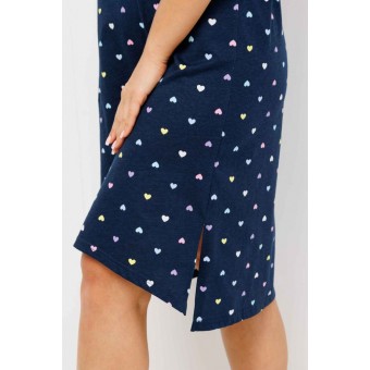 Туника  женская       из кулирки     с коротким рукавом  синяя  Сердечки Kuzina  