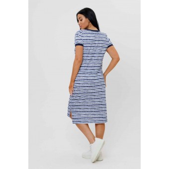 Туника  женская       из кулирки     с коротким рукавом  Белый, Синий  Полоска Kuzina