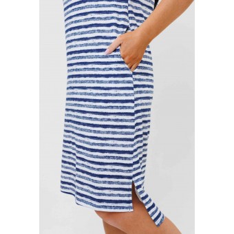 Туника  женская       из кулирки     с коротким рукавом  Белый, Синий  Полоска Kuzina