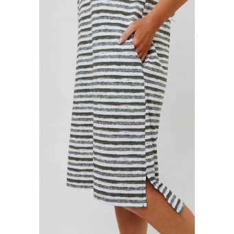 Туника  женская       из кулирки     с коротким рукавом  Бежевый, хаки  Полоска Kuzina