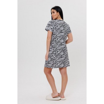 Туника  женская       из кулирки     с коротким рукавом  Белый, Черный  Животный принт Kuzina