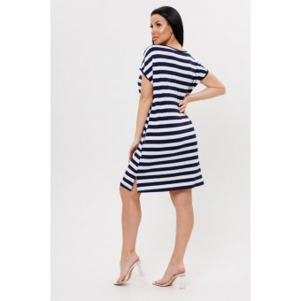 Туника  женская       из кулирки     с коротким рукавом  Белый, Черный  Полоска Kuzina