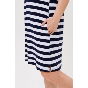 Туника  женская       из кулирки     с коротким рукавом  Белый, Черный  Полоска Kuzina