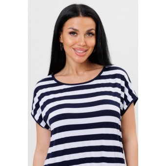 Туника  женская       из кулирки     с коротким рукавом  Белый, Черный  Полоска Kuzina