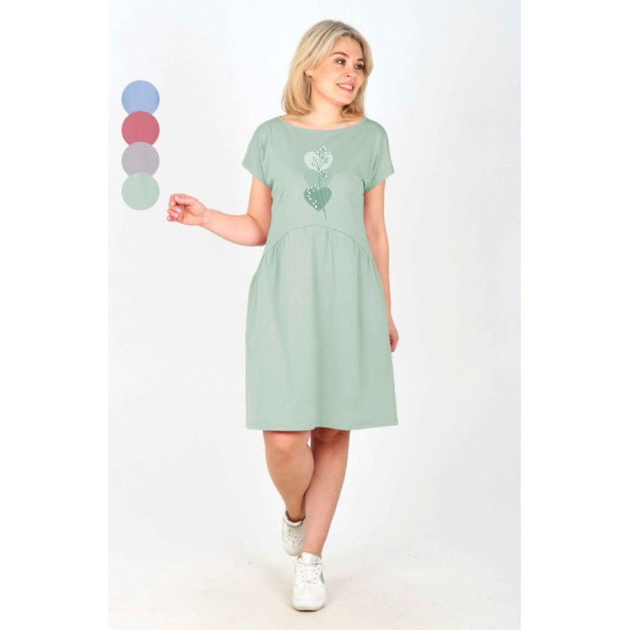 Туника женская из кулирки с коротким рукавом в ассортименте Сердечки