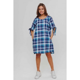 Туника  женская       из кулирки     с рукавом 3/4  Зеленый, Синий  Клетка   