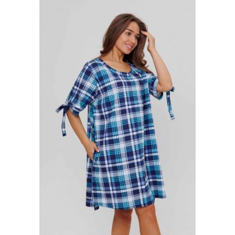 Туника  женская       из кулирки     с рукавом 3/4  Зеленый, Синий  Клетка   