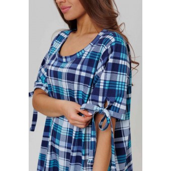 Туника  женская       из кулирки     с рукавом 3/4  Зеленый, Синий  Клетка   
