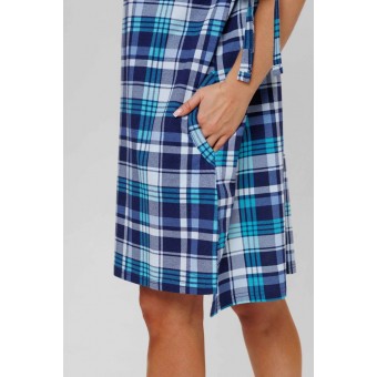 Туника  женская       из кулирки     с рукавом 3/4  Зеленый, Синий  Клетка   