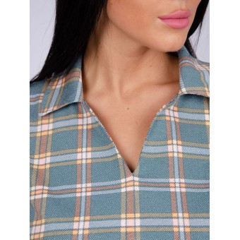 Туника  женская       из кулирки     с коротким рукавом  зеленая  Клетка   