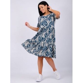 Туника  женская       из кулирки     с коротким рукавом  Бежевый, Синий     