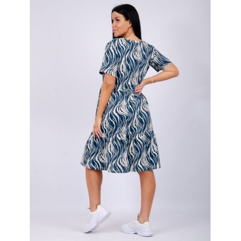 Туника  женская       из кулирки     с коротким рукавом  Бежевый, Синий     