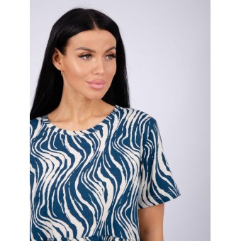 Туника  женская       из кулирки     с коротким рукавом  Бежевый, Синий     