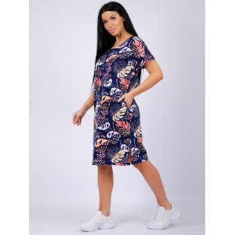 Туника  женская       из кулирки     с коротким рукавом  черная  Листья